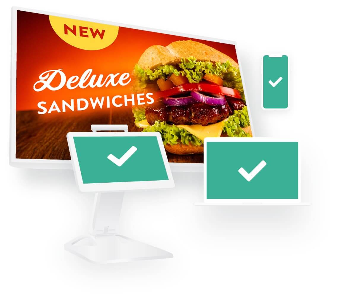 Digital display menu syncing with the point of sale system, school website, and online ordering app