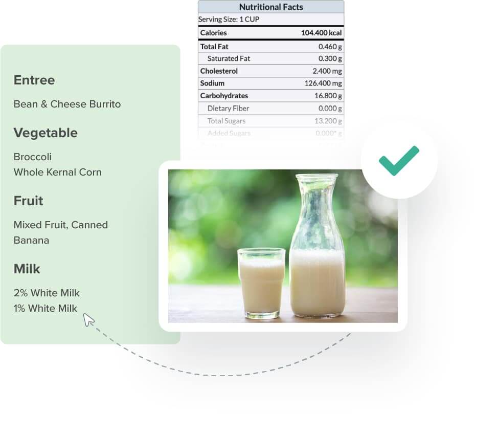 Nutrition Facts for 1% whole milk on the LINQ online ordering app