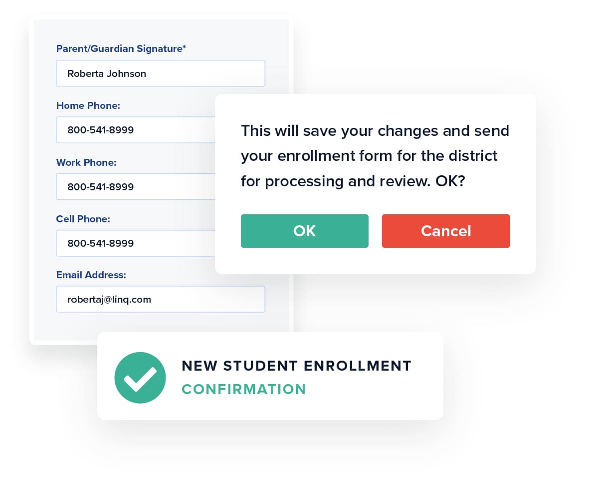 A screenshot of the new student enrollment confirmation window.