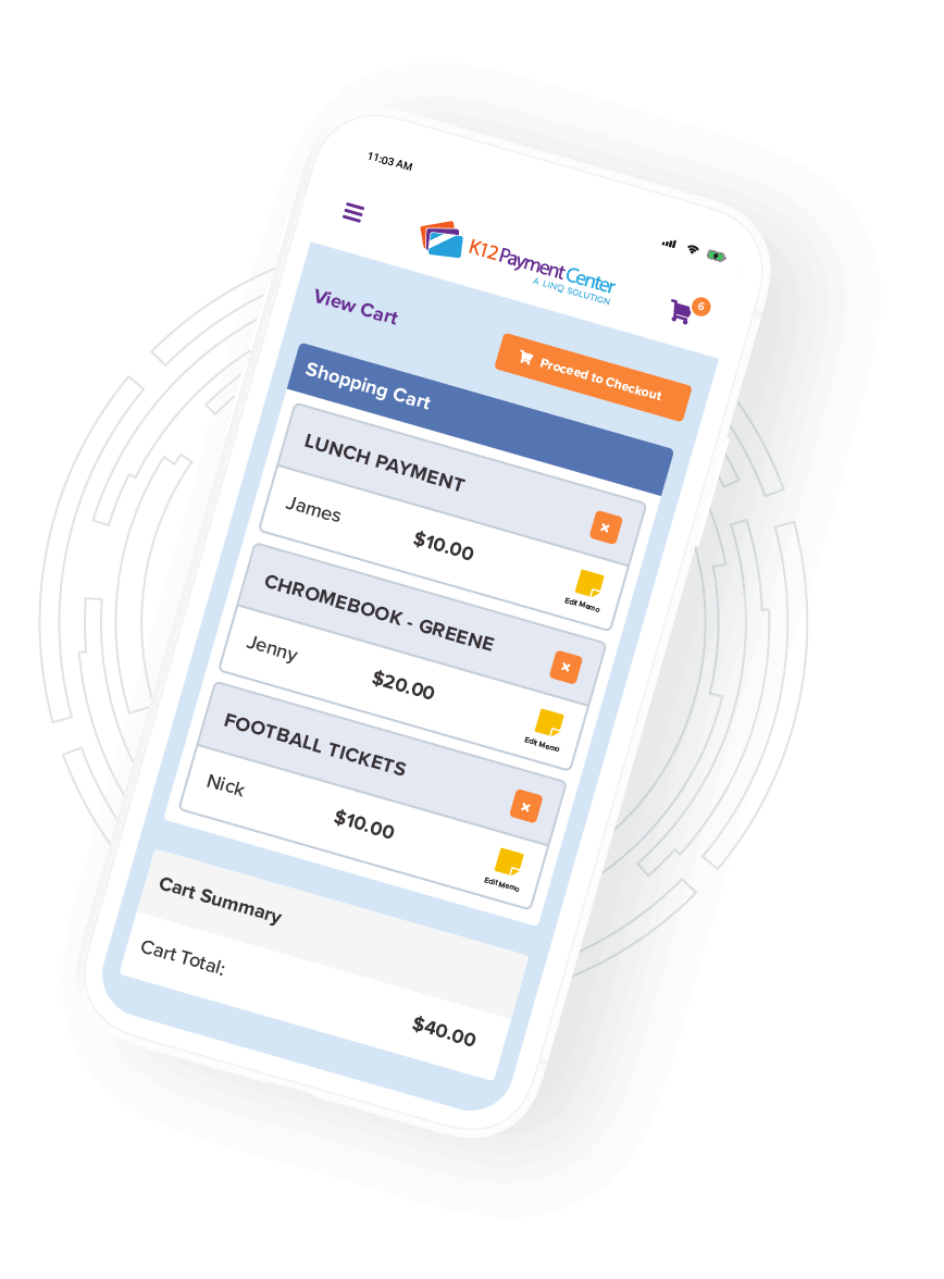 A screenshot showing how LINQ's ERP software solutions make payment management easy for parents and school districts.