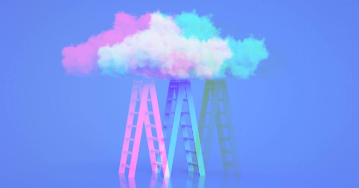 Pink ladder leading to a cloud on a light blue background cloud hosting k12 schools top three myths
