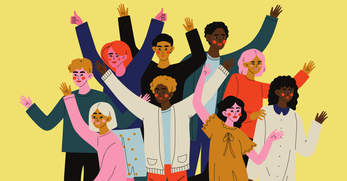 an illustration of a group of diverse people with their hands in the air staffing shortages