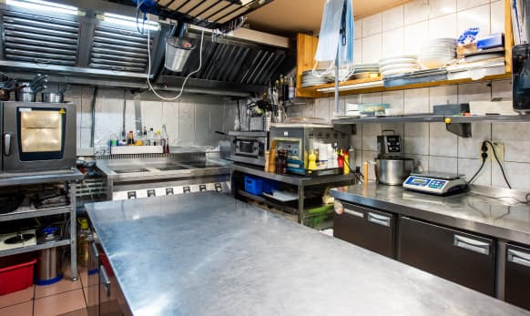 Empty school cafeteria kitchen