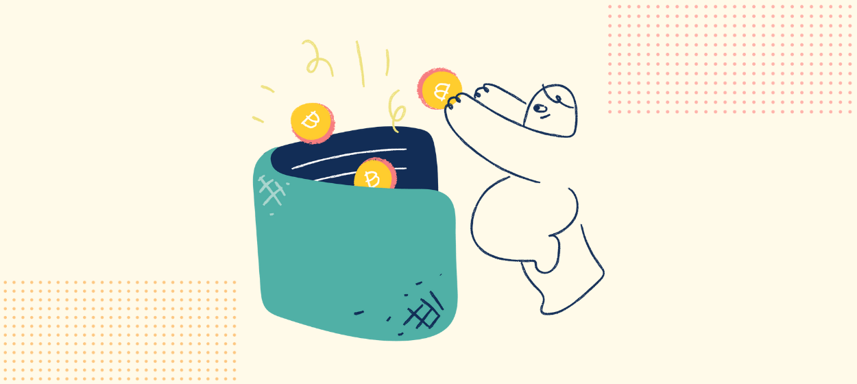 Stylized character named Arie filling a wallet with coins finance and hr trends to K-12 school districts in 2022
