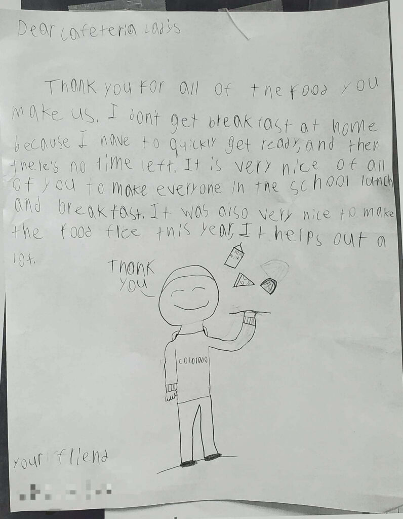 Letter from 4th grade student to school nutrition employees matthew essner